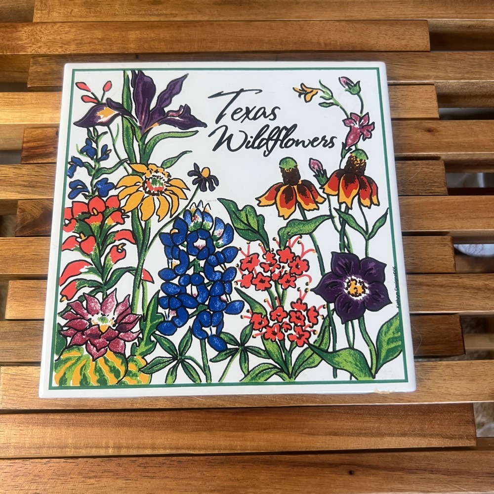Kathryn Designs Texas Wildflowers Hand Crafted Ceramic Tile 6x6 Made in USA